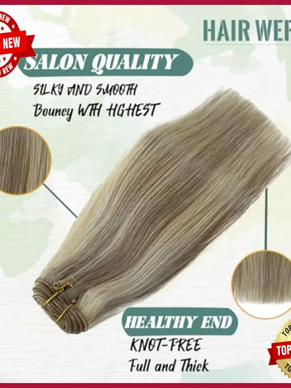 18-Inch Human Hair Sew-In Extensions, Silky Straight Weft, 100 Grams